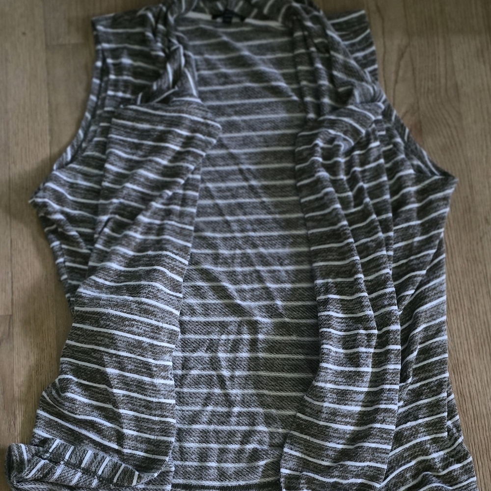 Gray and White Striped Sleeveless Tank Top